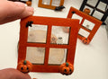 Miniature decorative Halloween wooden window frame magnets, and pumpkins