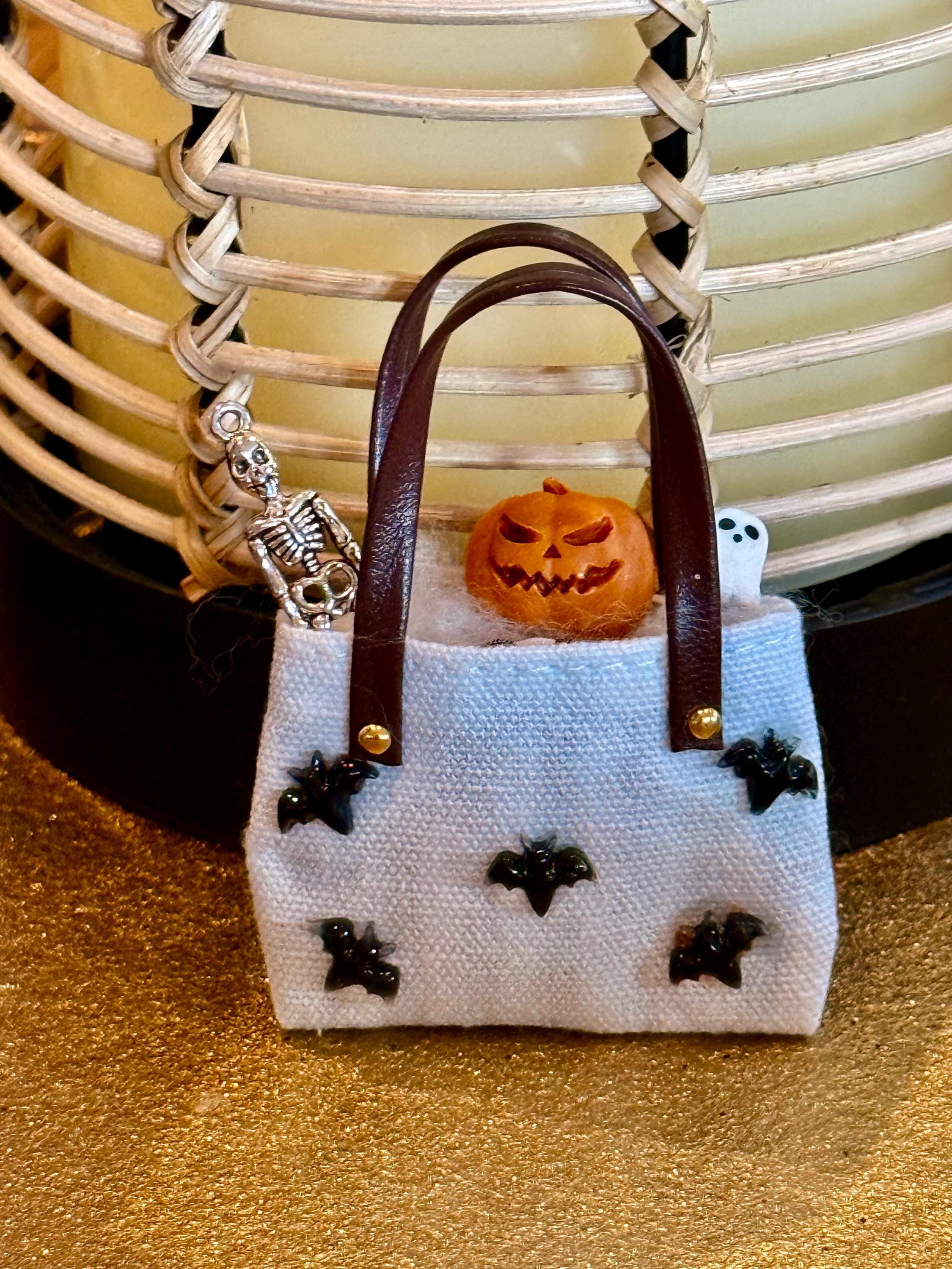 Miniature Halloween Bat designed tote/purse bag filled with miniatures.