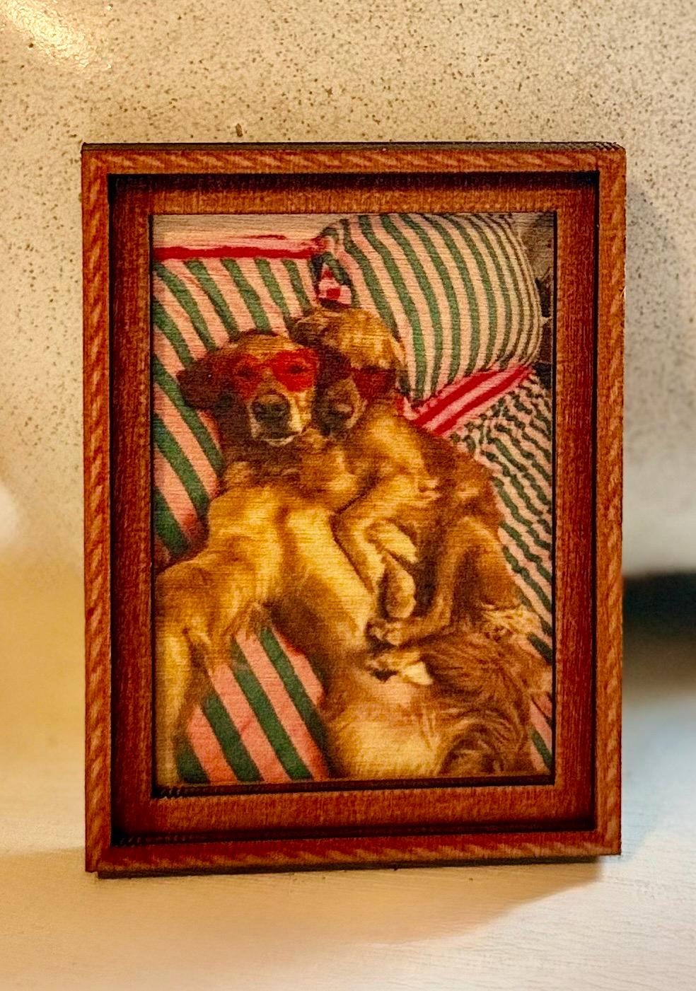 Decorative wood art framed magnets- 2  golden retrievers beach/poolside