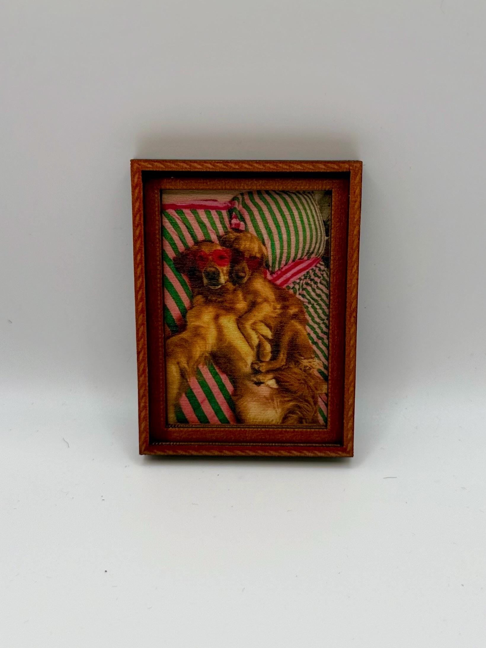 Decorative wood art framed magnets- 2  golden retrievers beach/poolside