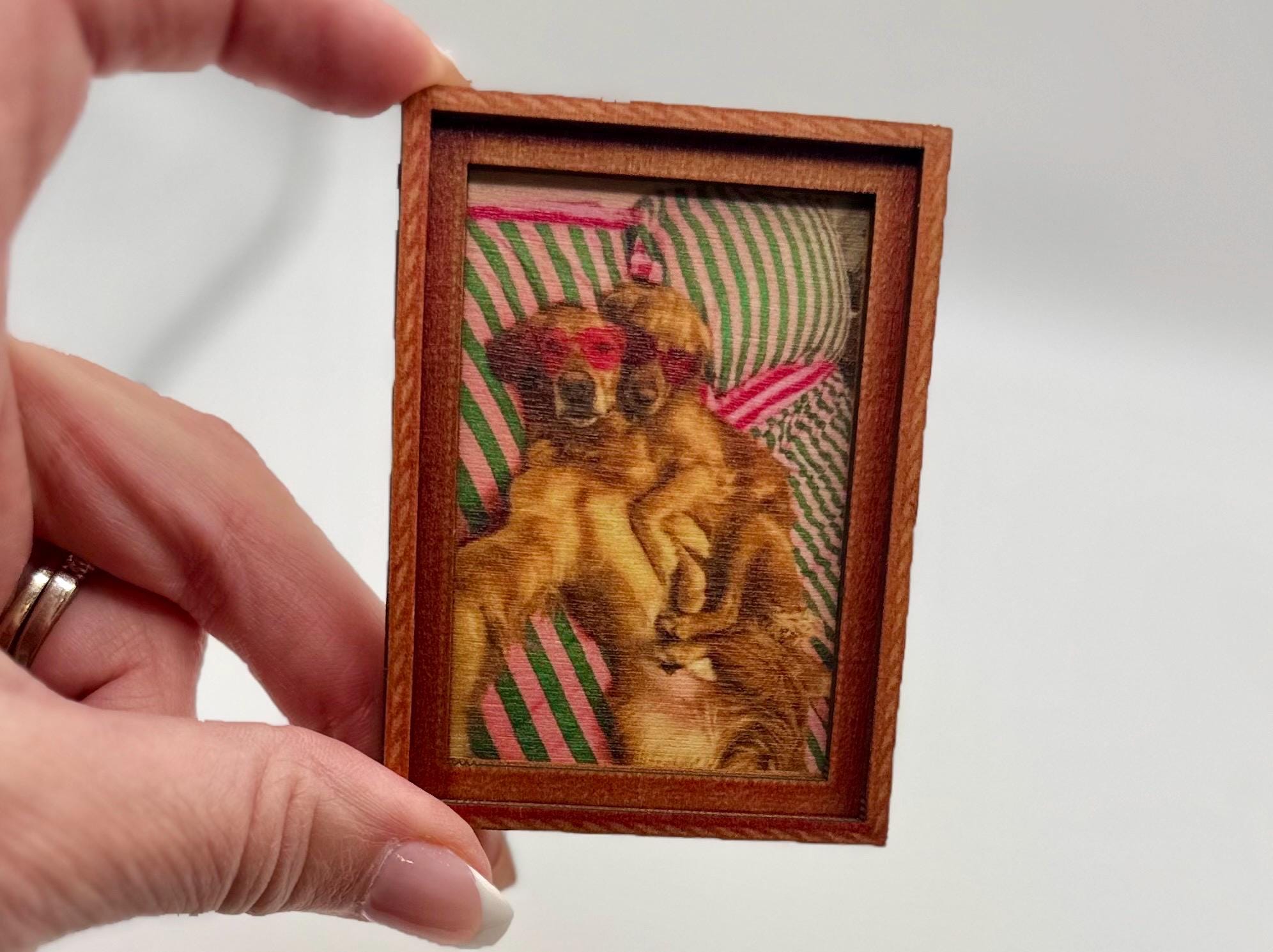 Decorative wood art framed magnets- 2  golden retrievers beach/poolside