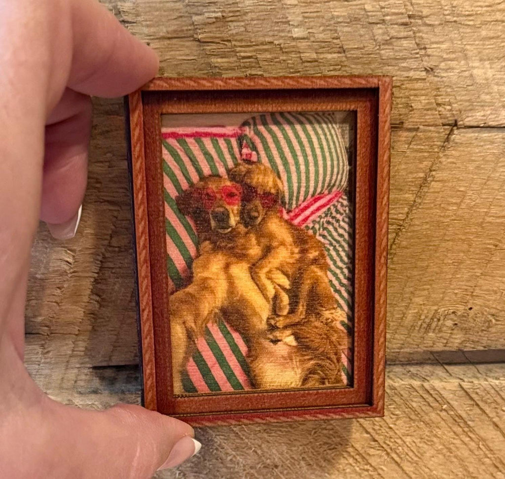 Decorative wood art framed magnets- 2  golden retrievers beach/poolside